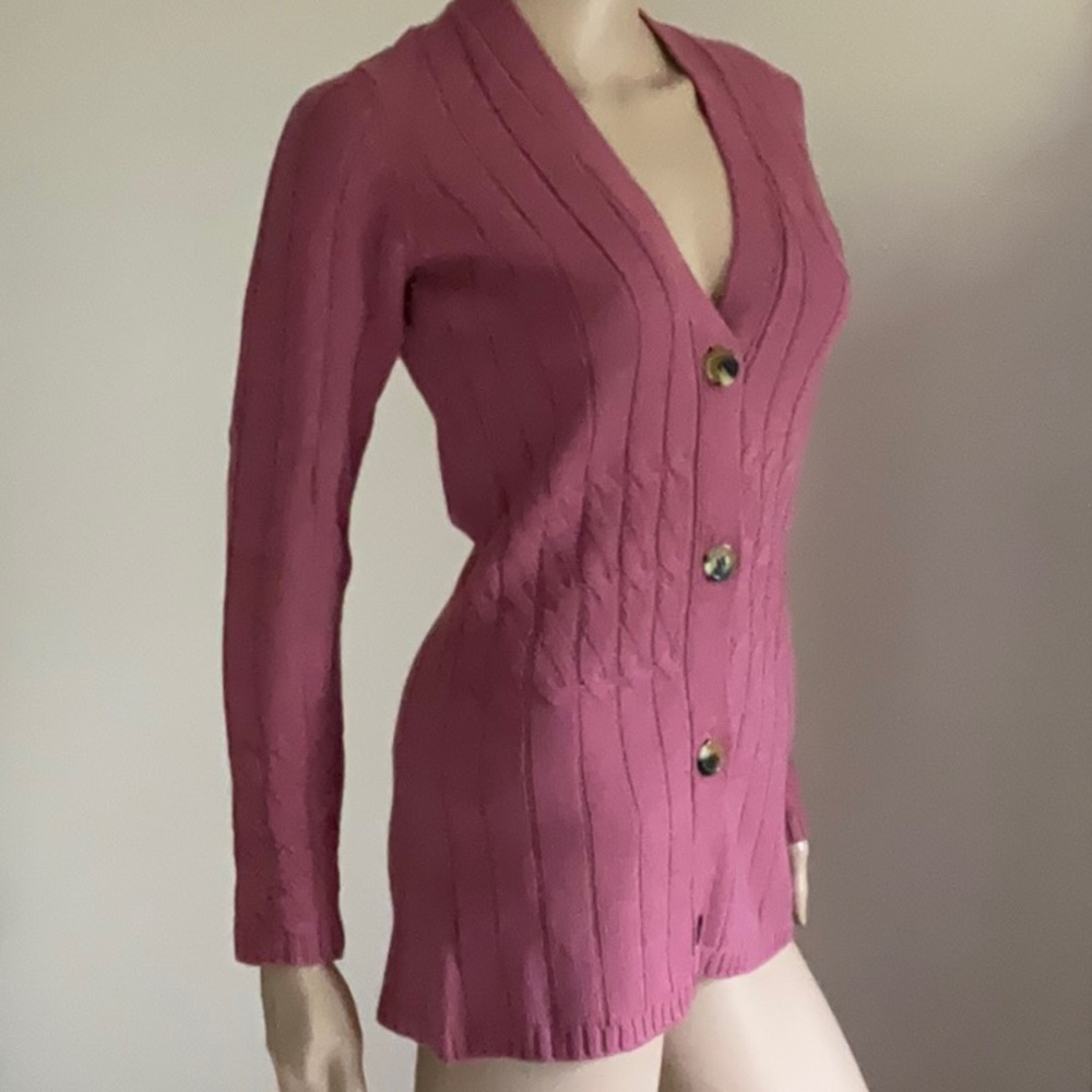 Cotton Cable Knit Long Cardigan Mauve